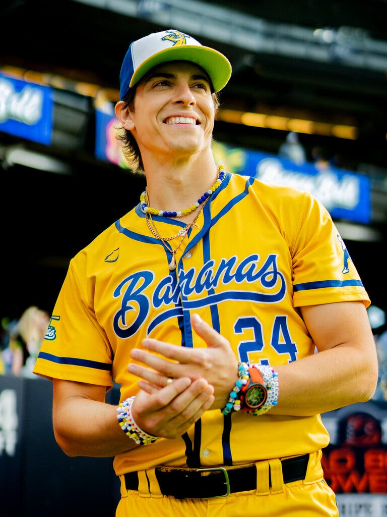 derek klena wearing his savannah bananas uniform